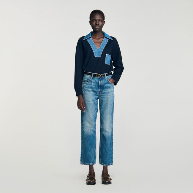 Pull à détails denim