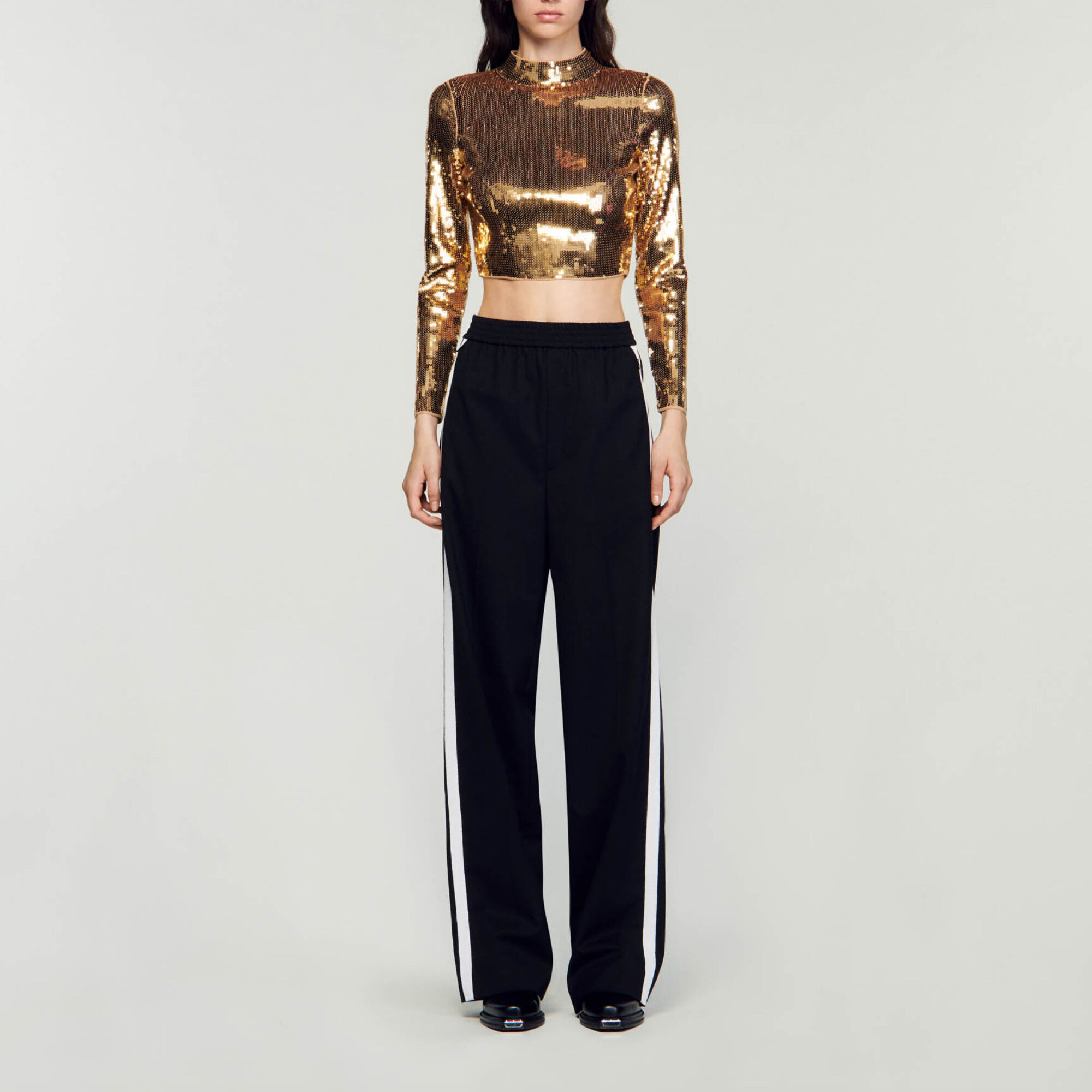 Pantalon a bandes laterales Black Gray Women Sandro Paris