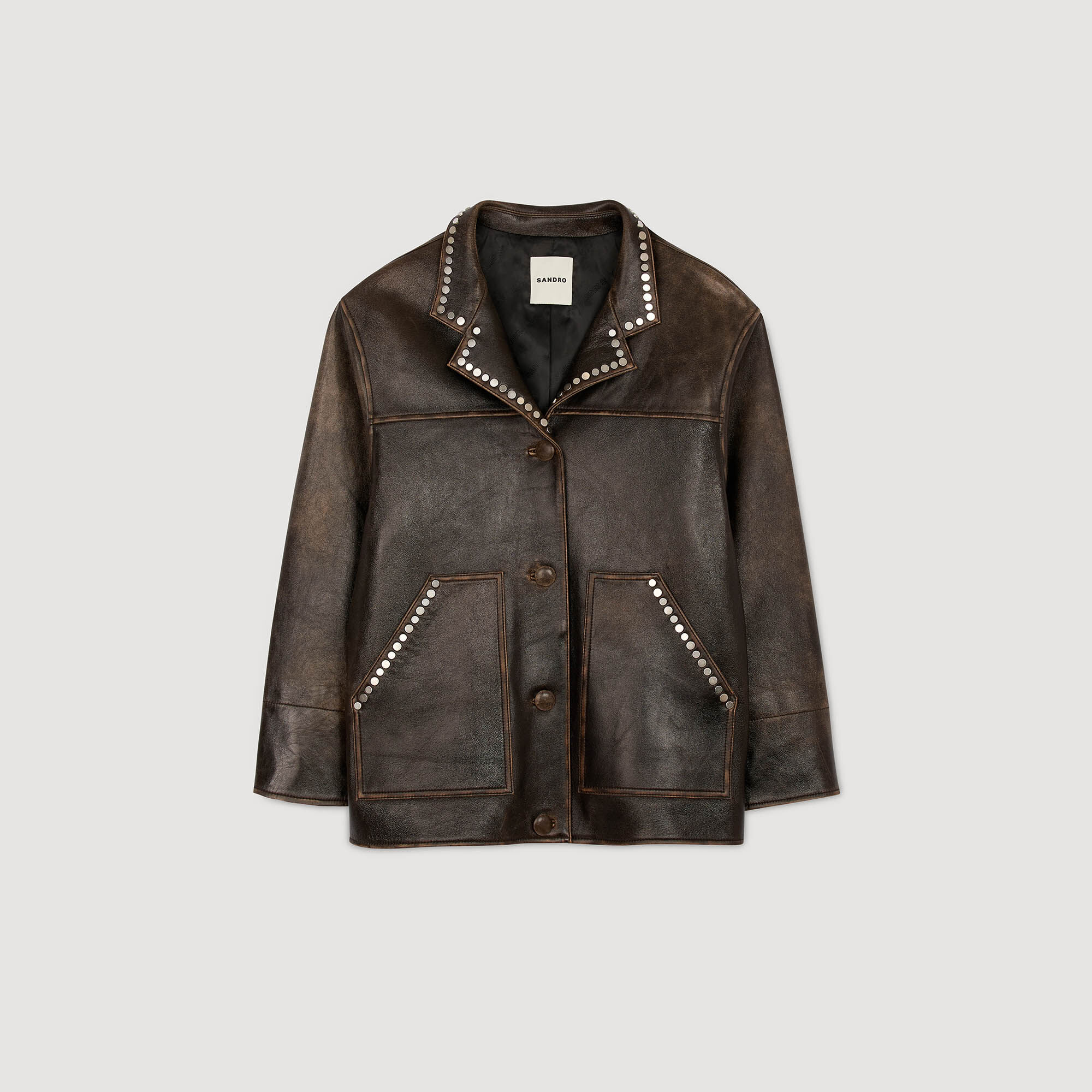 Blouson oversize en cuir à studs