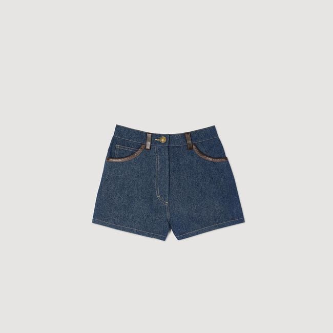 Short en jean détails en cuir