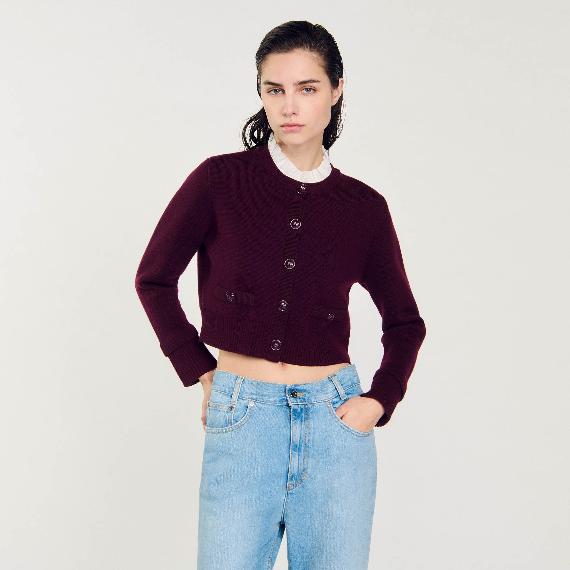 Cardigan 2 en 1 à col volanté