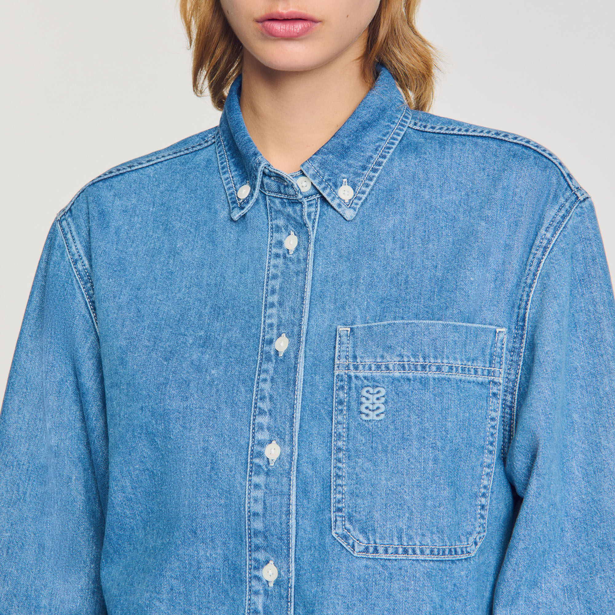 Chemise Fluide En Jean SANDRO Taille 1 Bleu - Occasion Très Bon état