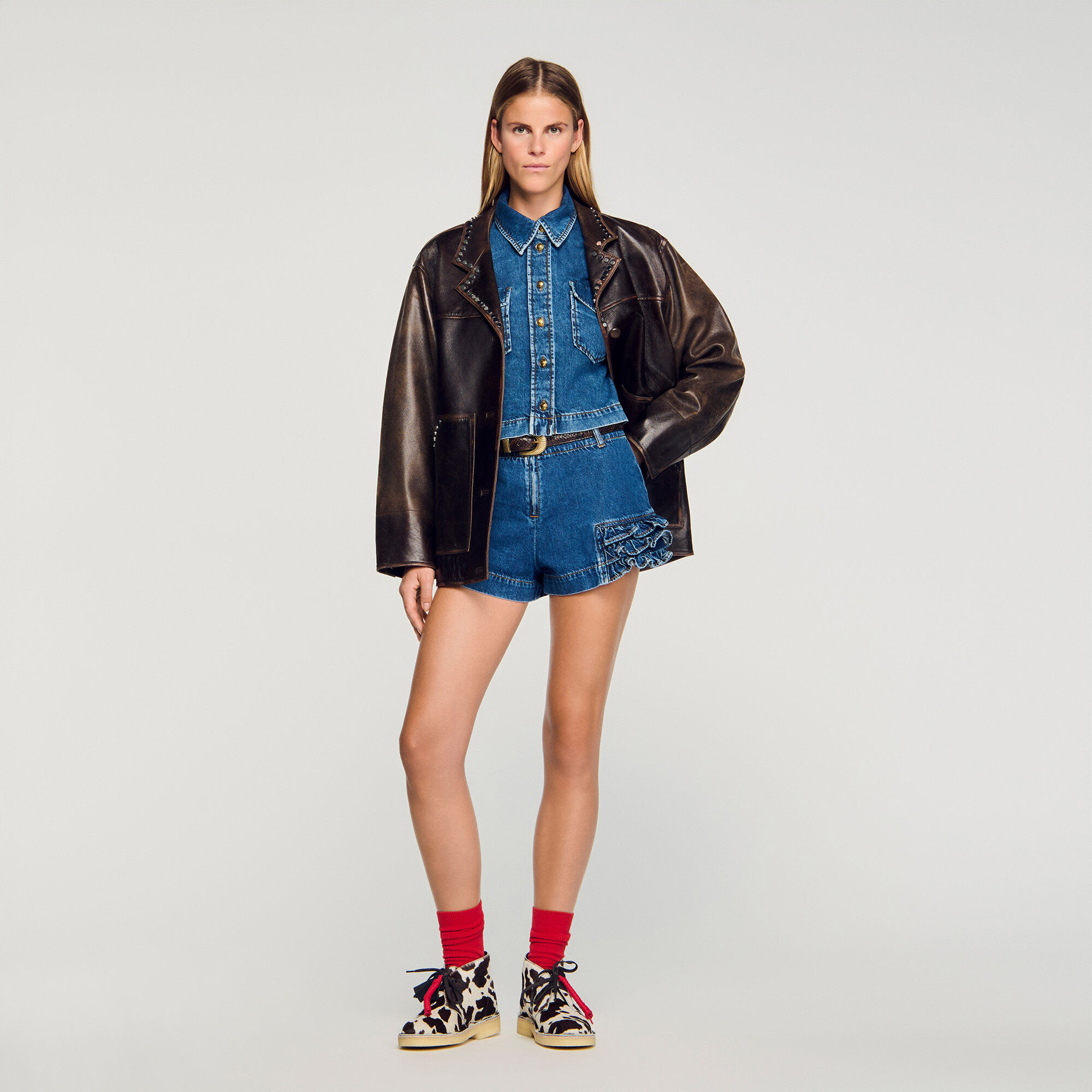 Short en denim à volants 