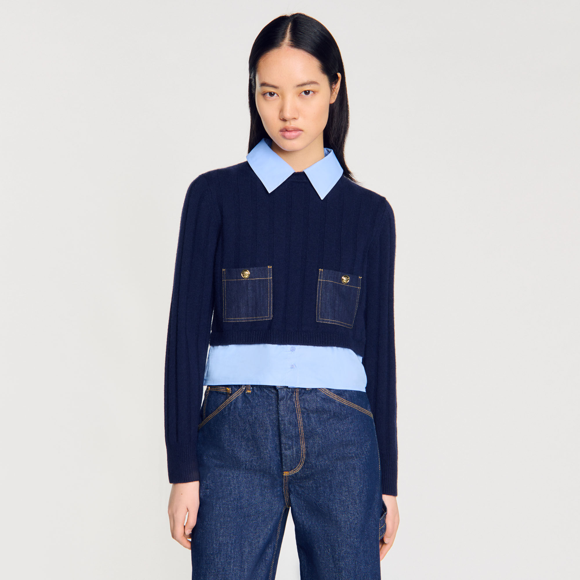 Pull court en laine et cachemire