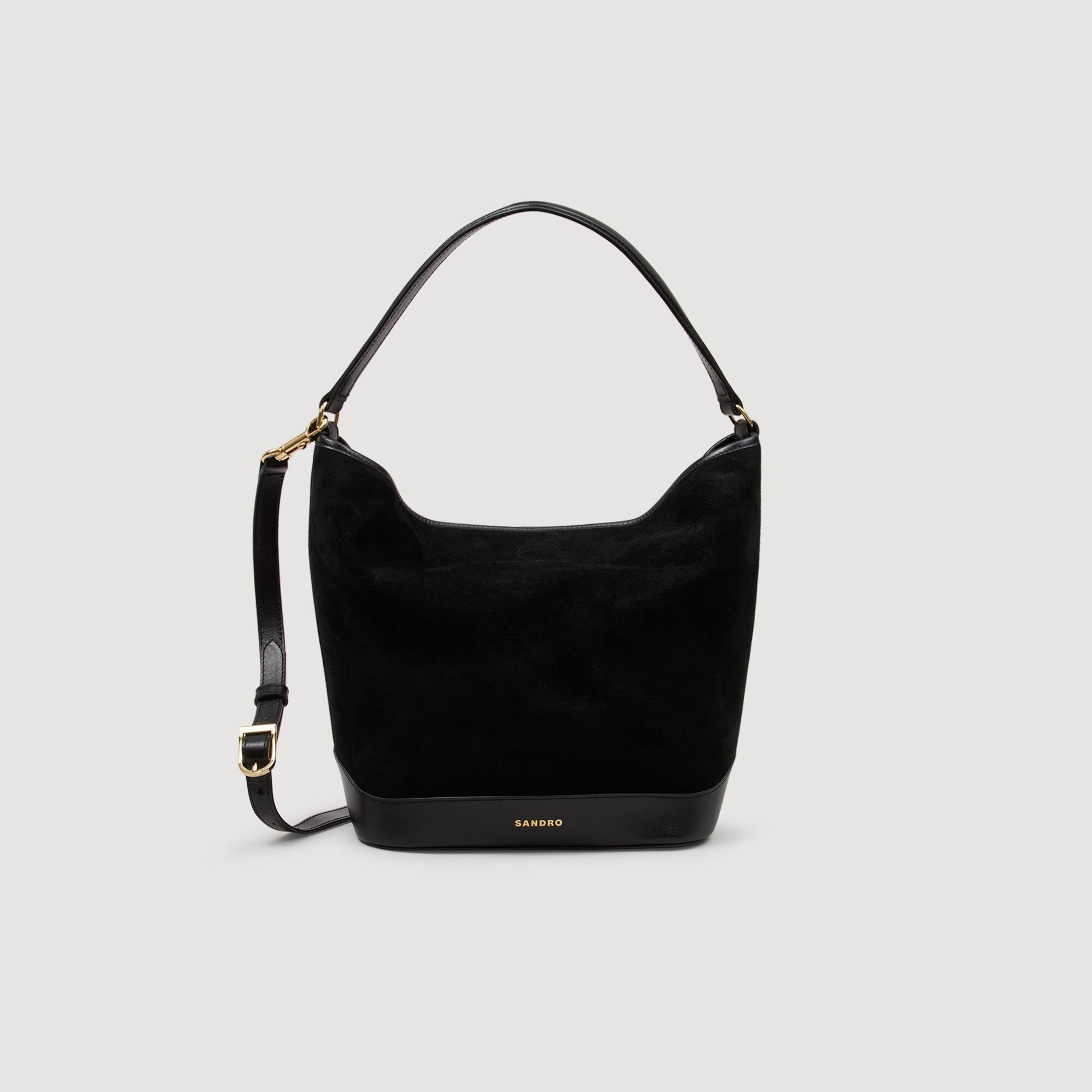 Sac seau TANGOSO en suede et cuir noir