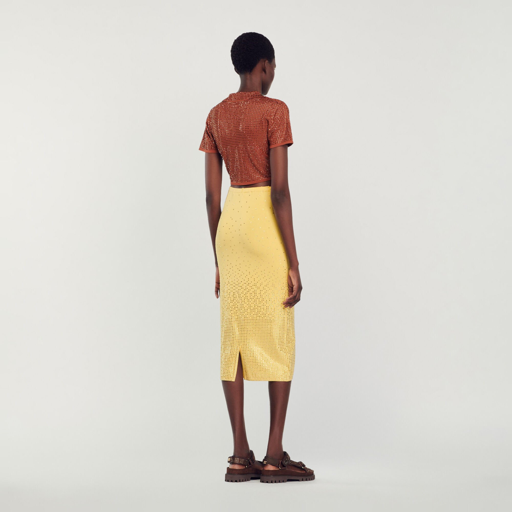 Jupe midi ornée de strass