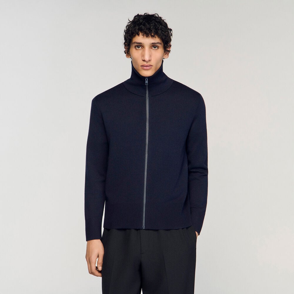 Sandro Cardigan zippé en laine – Marine – vue 4