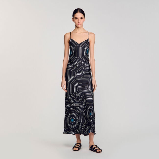 Robe longue en soie imprimée