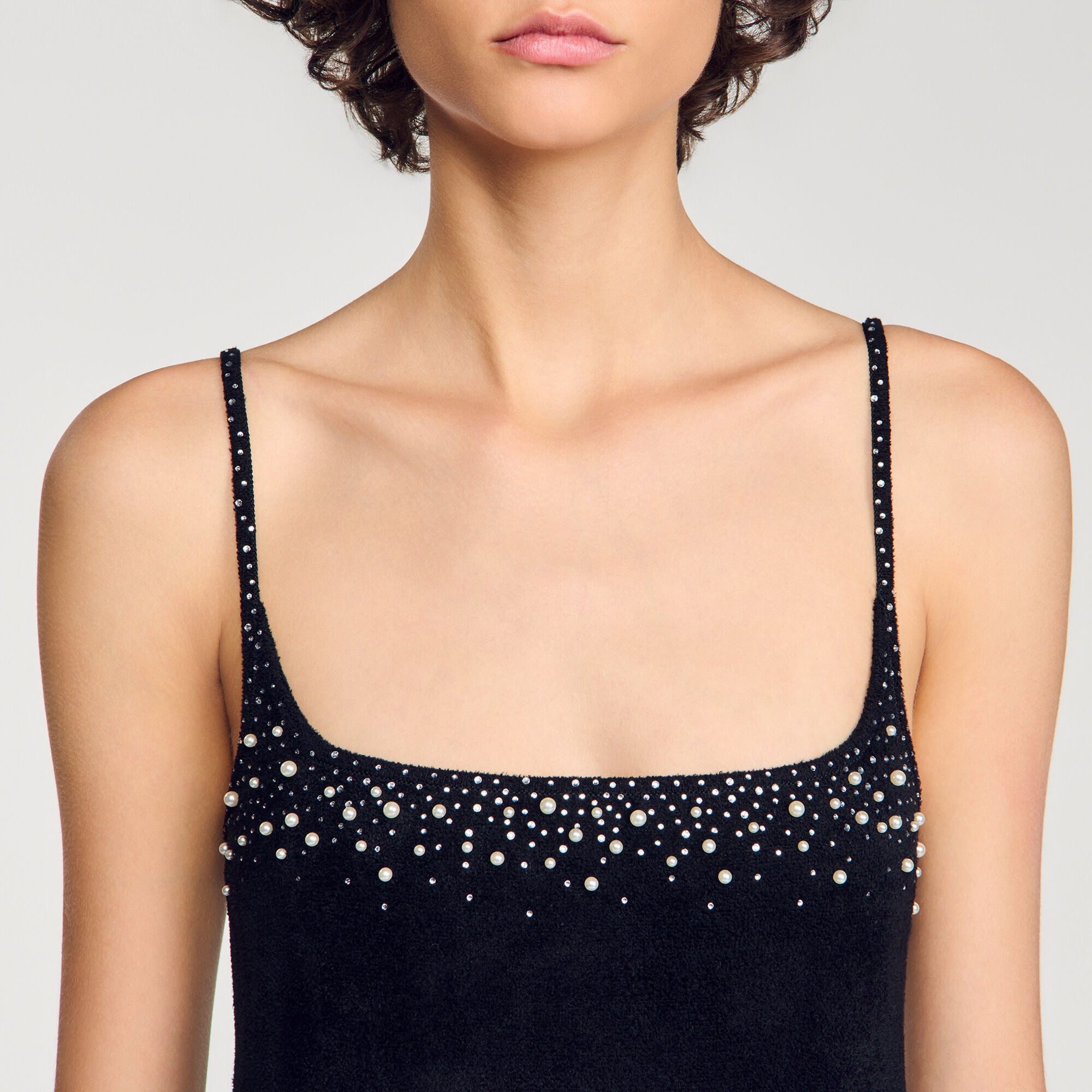 Robe courte en velours &agrave; strass - Femme | Sandro Paris