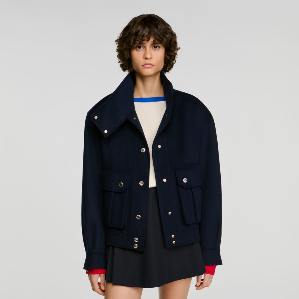 Sandro Manteau double face col montant – Marine – vue 4