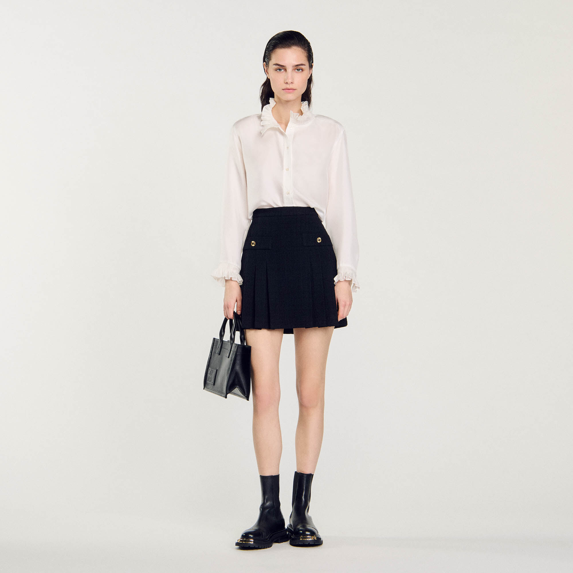Jupe plissee en tweed