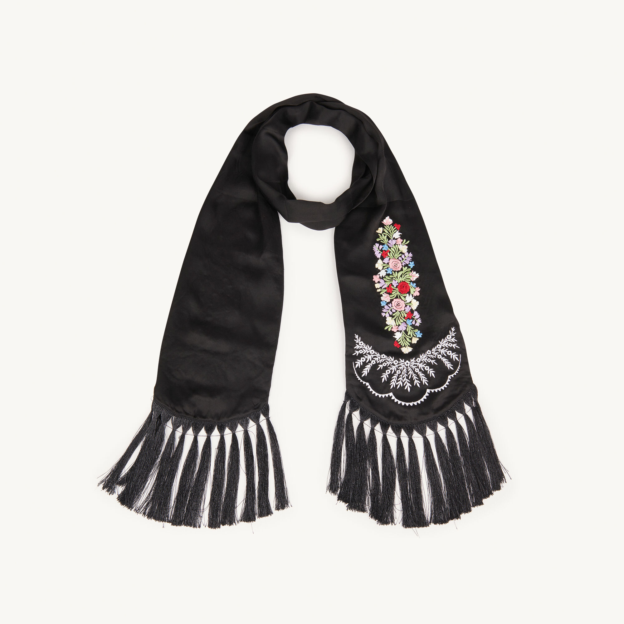 Foulard avec broderie et franges Black Gray Women Sandro Paris