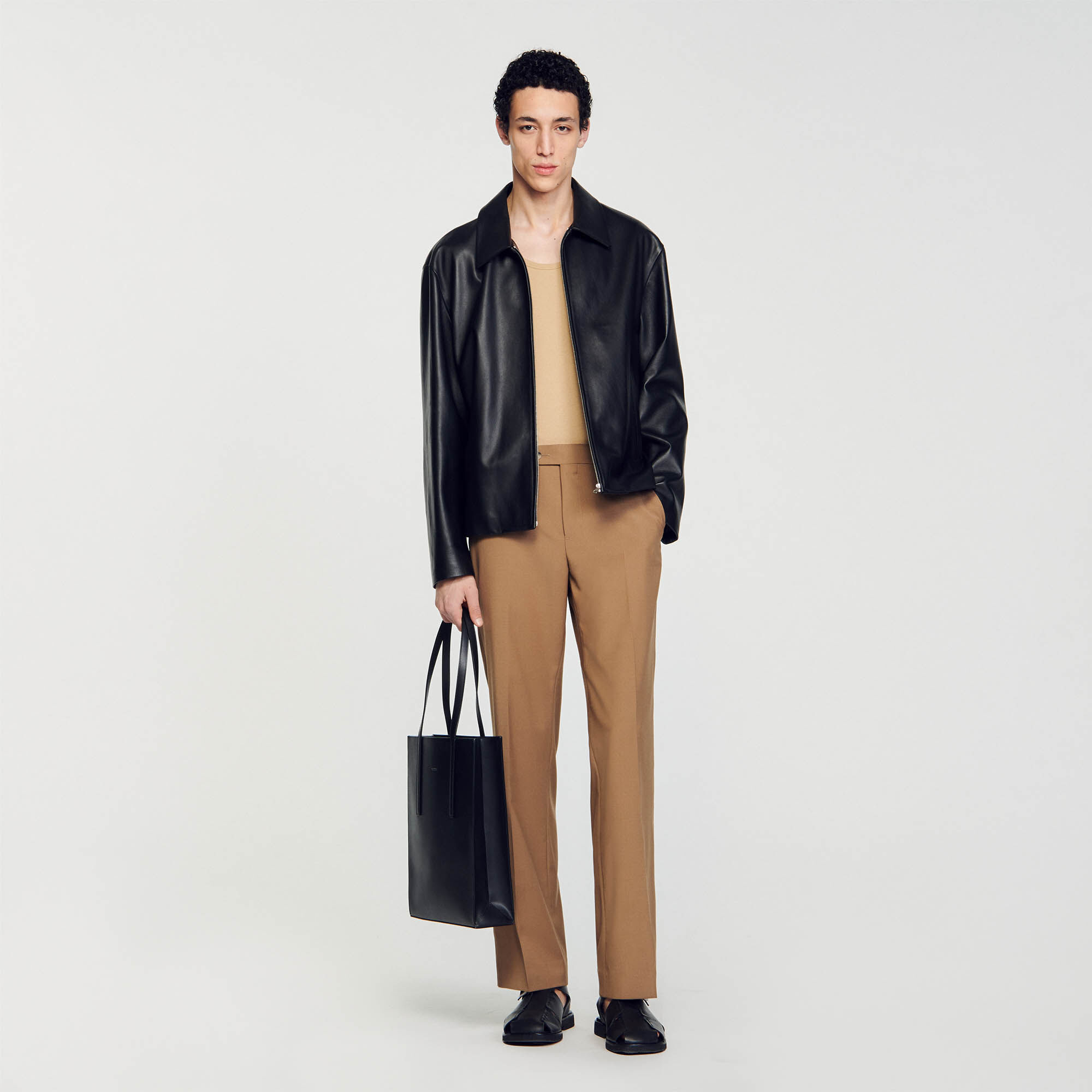 Blouson en cuir d agneau gris noir pour homme Sandro Paris