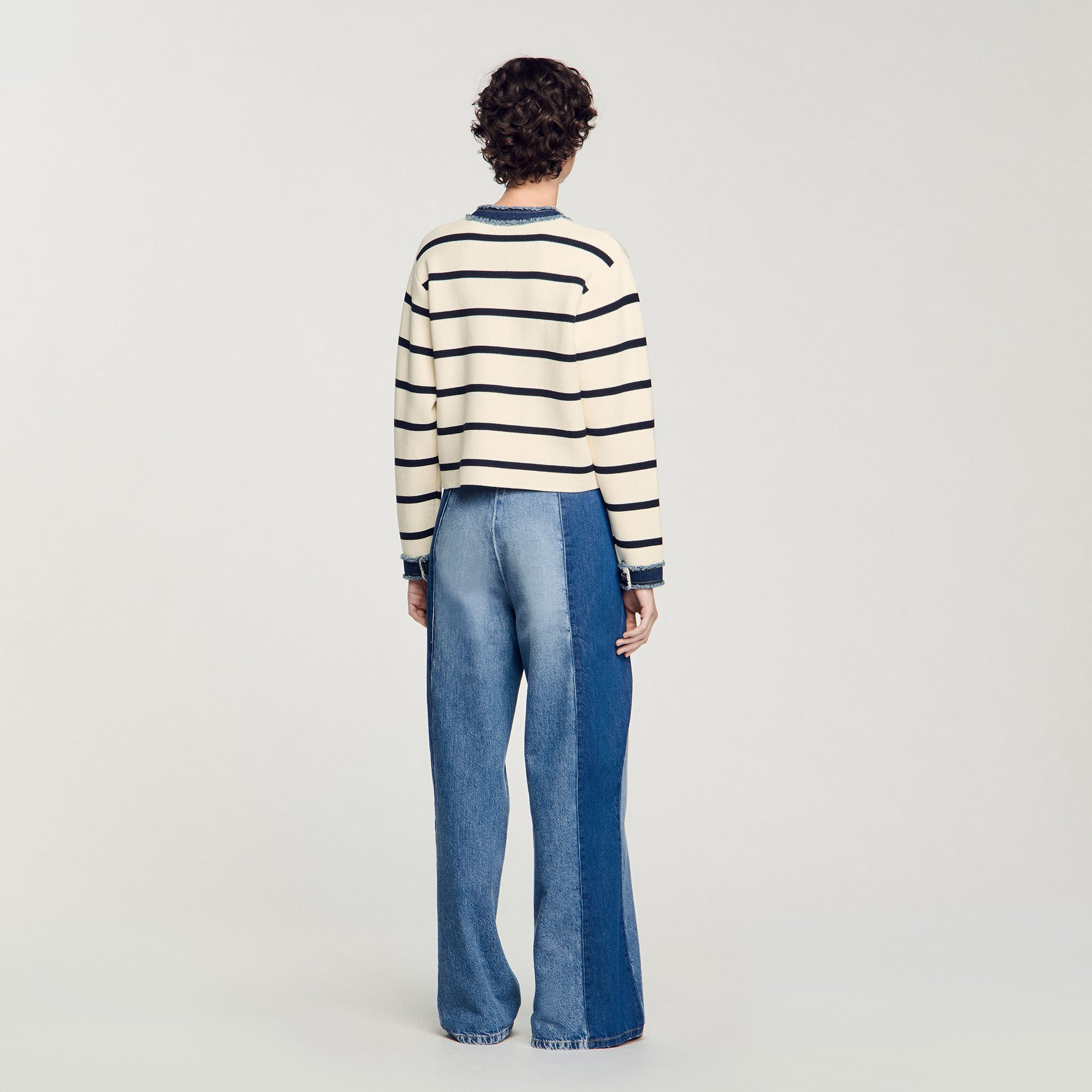 Cardigan rayé à détails denim