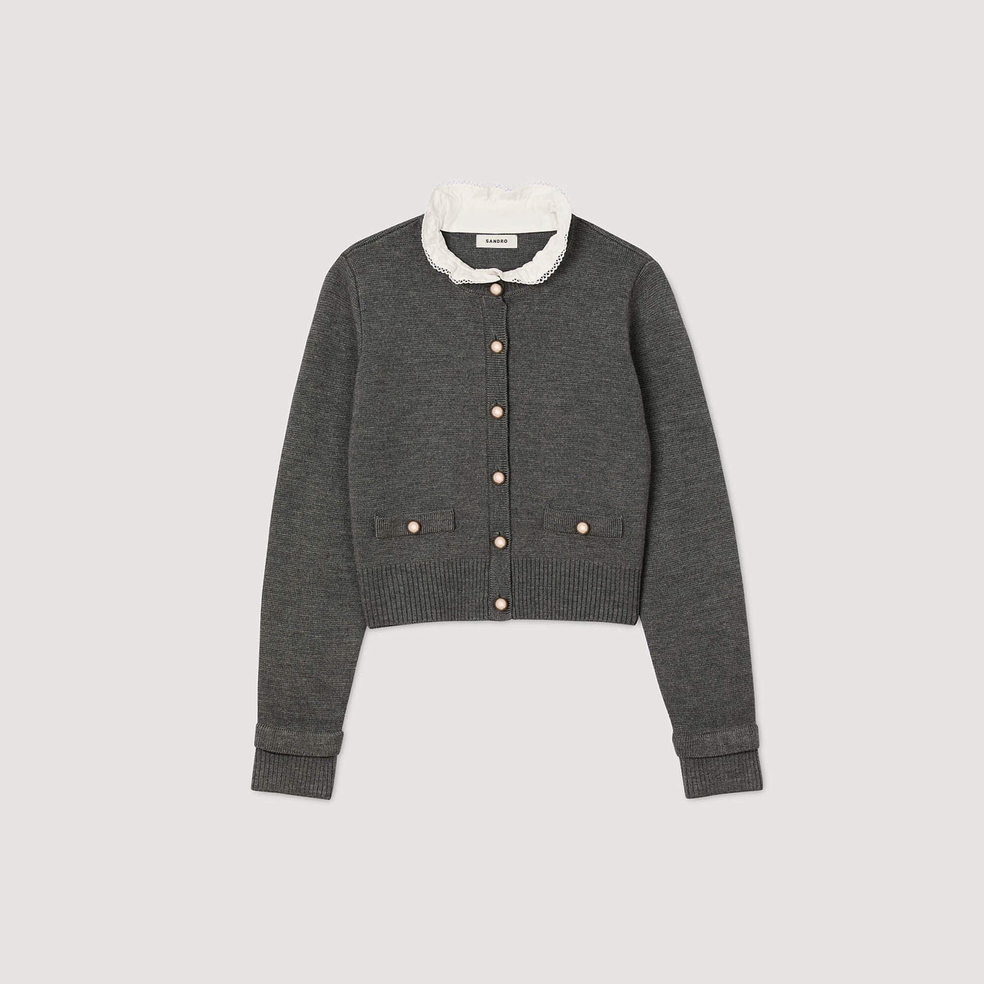 Cardigan à col volanté amovible