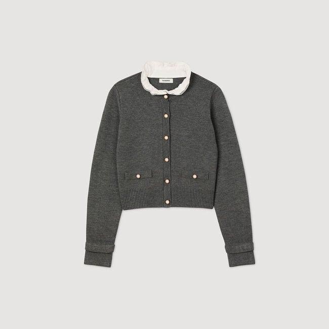 Cardigan à col volanté amovible