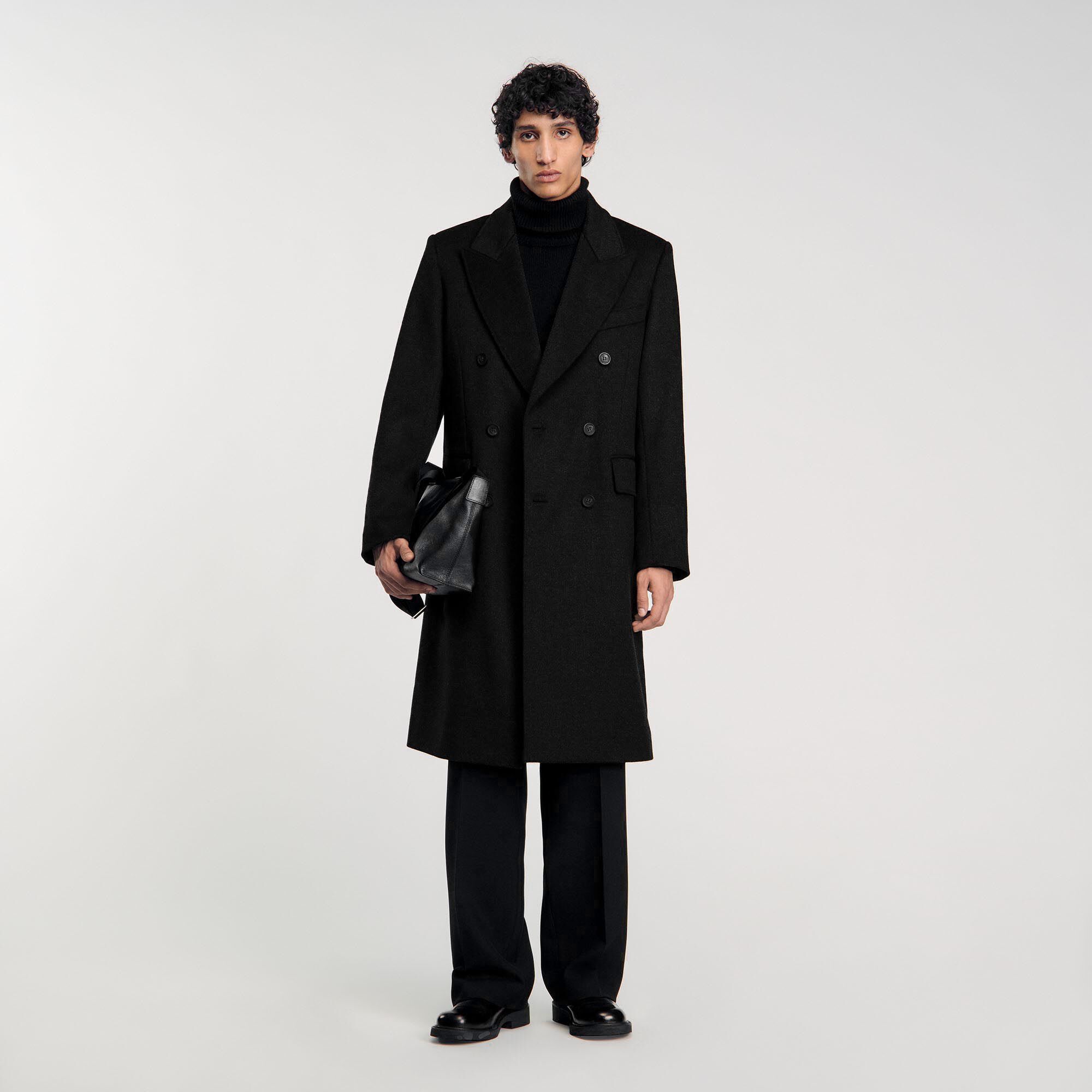 Manteau 3 4 croise gris noir pour homme Sandro Paris