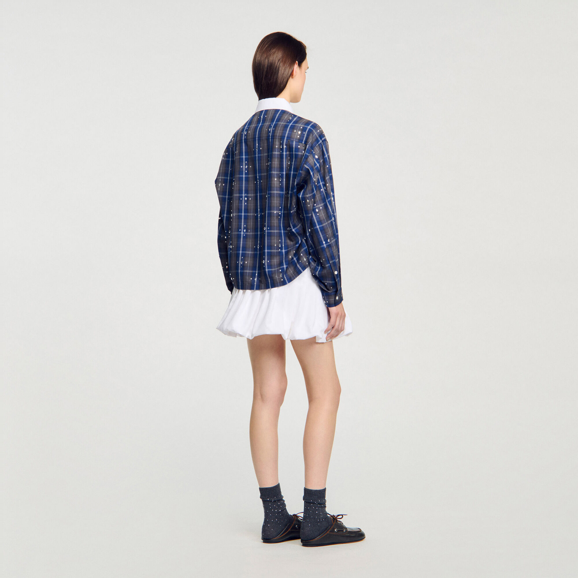 Chemise &agrave; carreaux strass&eacute;e - Femme | Sandro Paris