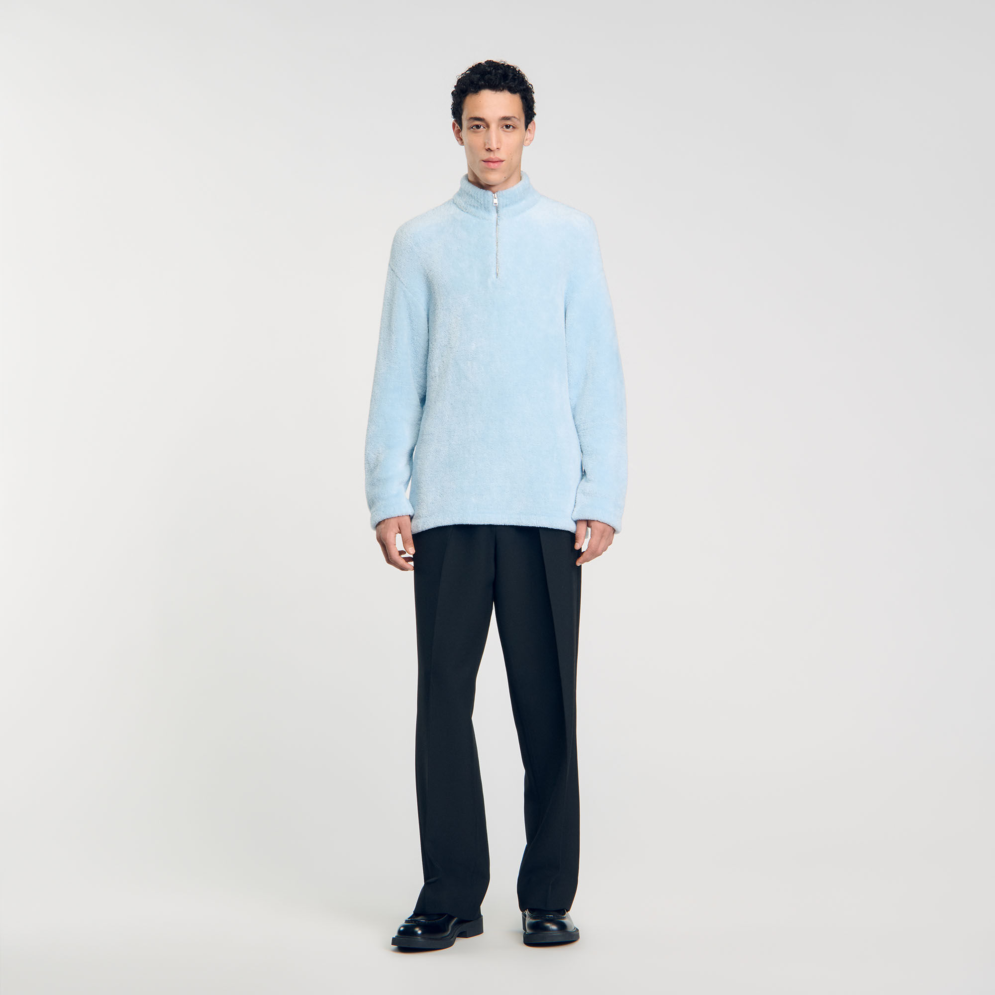 Pull en polaire bouclee bleu pour homme Sandro Paris