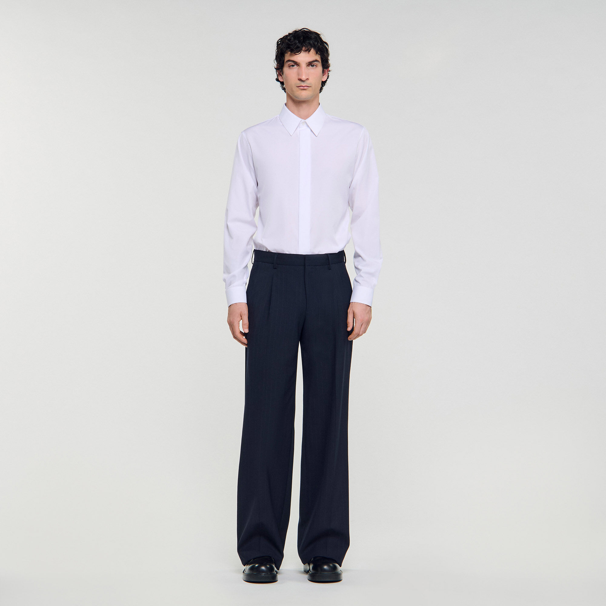 Pantalon large de costume en laine