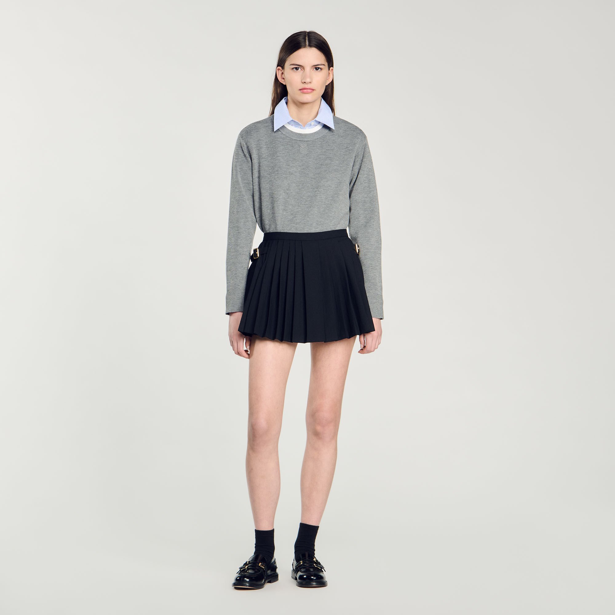 Jupe short plissee gris noir pour femme Sandro Paris