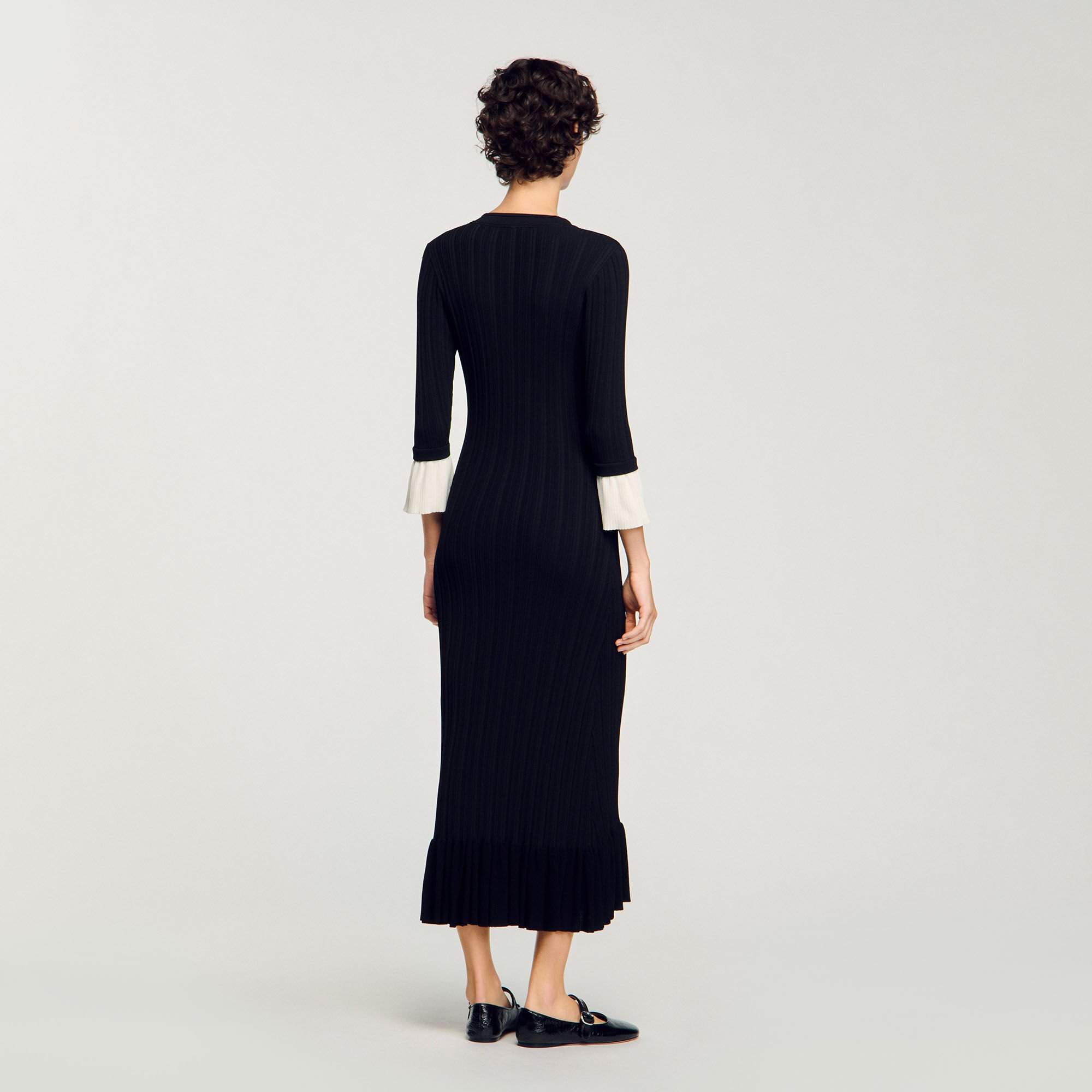 sandro★ROBE LONGUE EN MAILLE BICOLORE ワンピース Robe longue en maille bicolore gris / noir pour femme