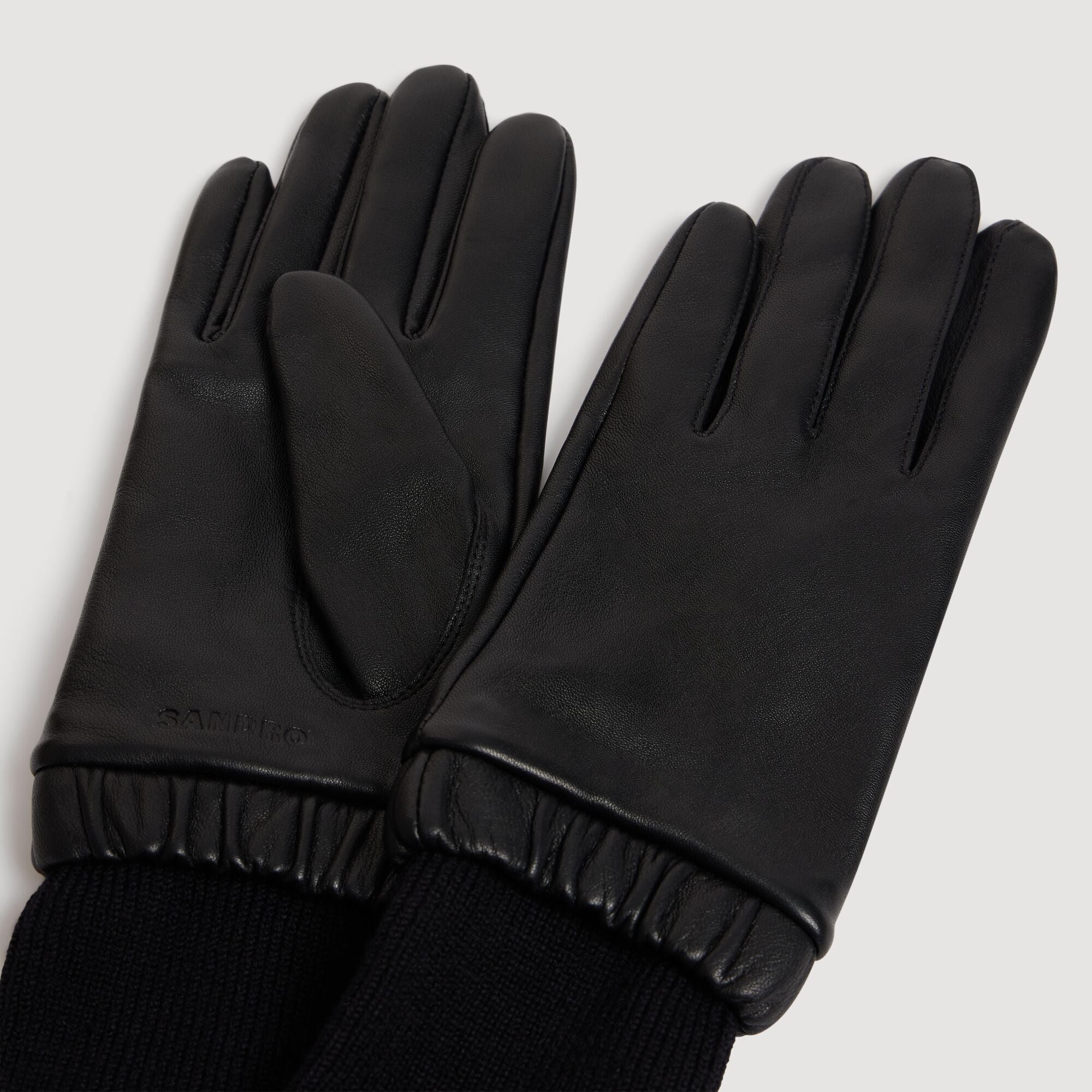 Gants en cuir et maille c&ocirc;tel&eacute;e - Femme | Sandro Paris