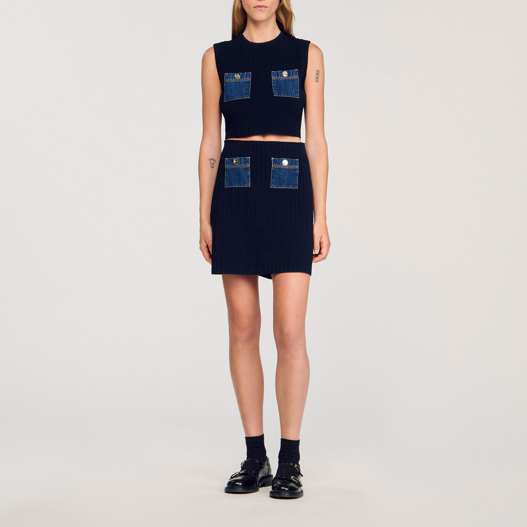 Top en maille et denim - Femme | Sandro Paris