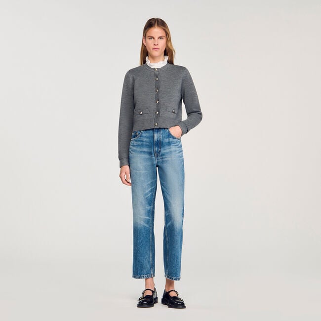 Cardigan à col volanté amovible