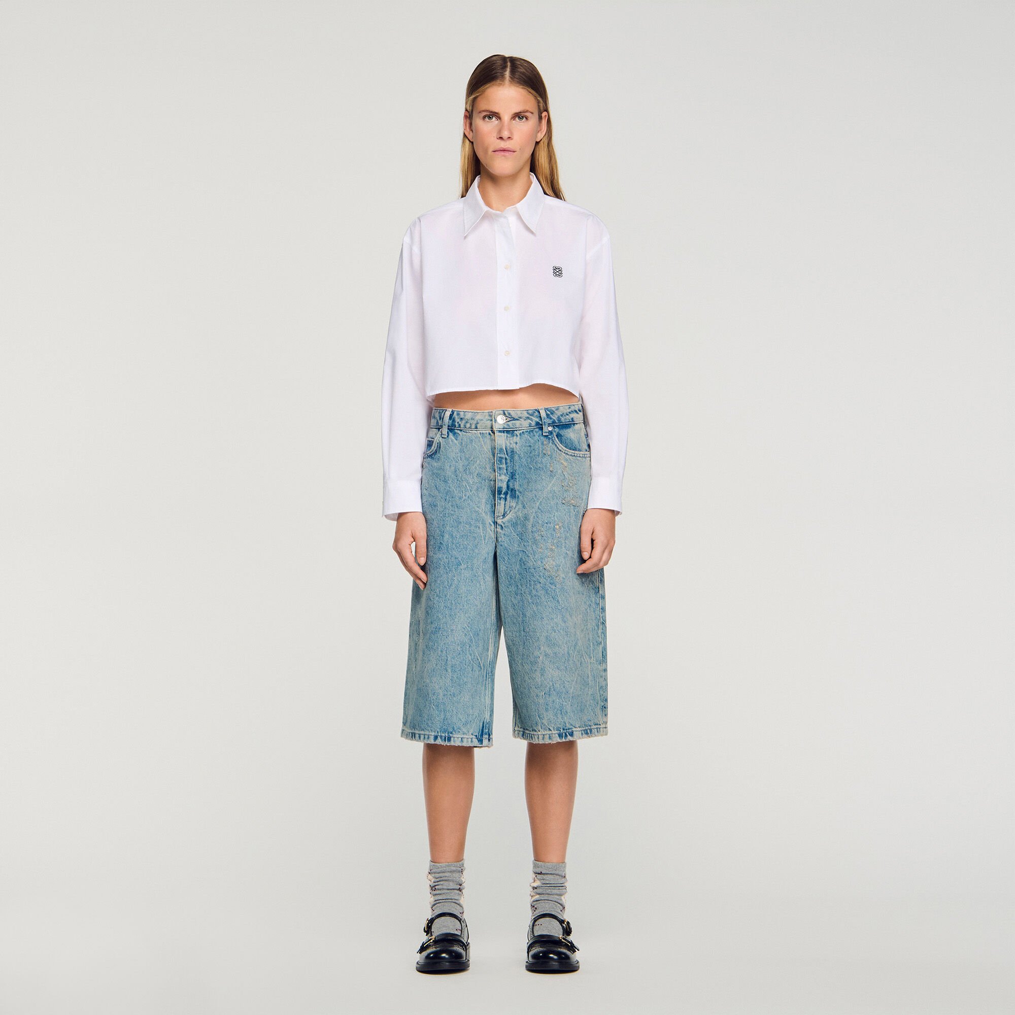 Bermuda en jean effet usé