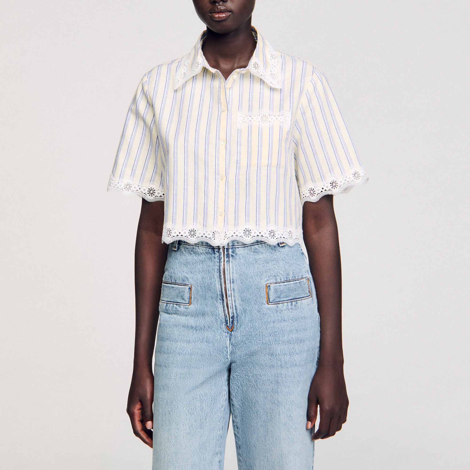 Chemise courte &agrave; rayures