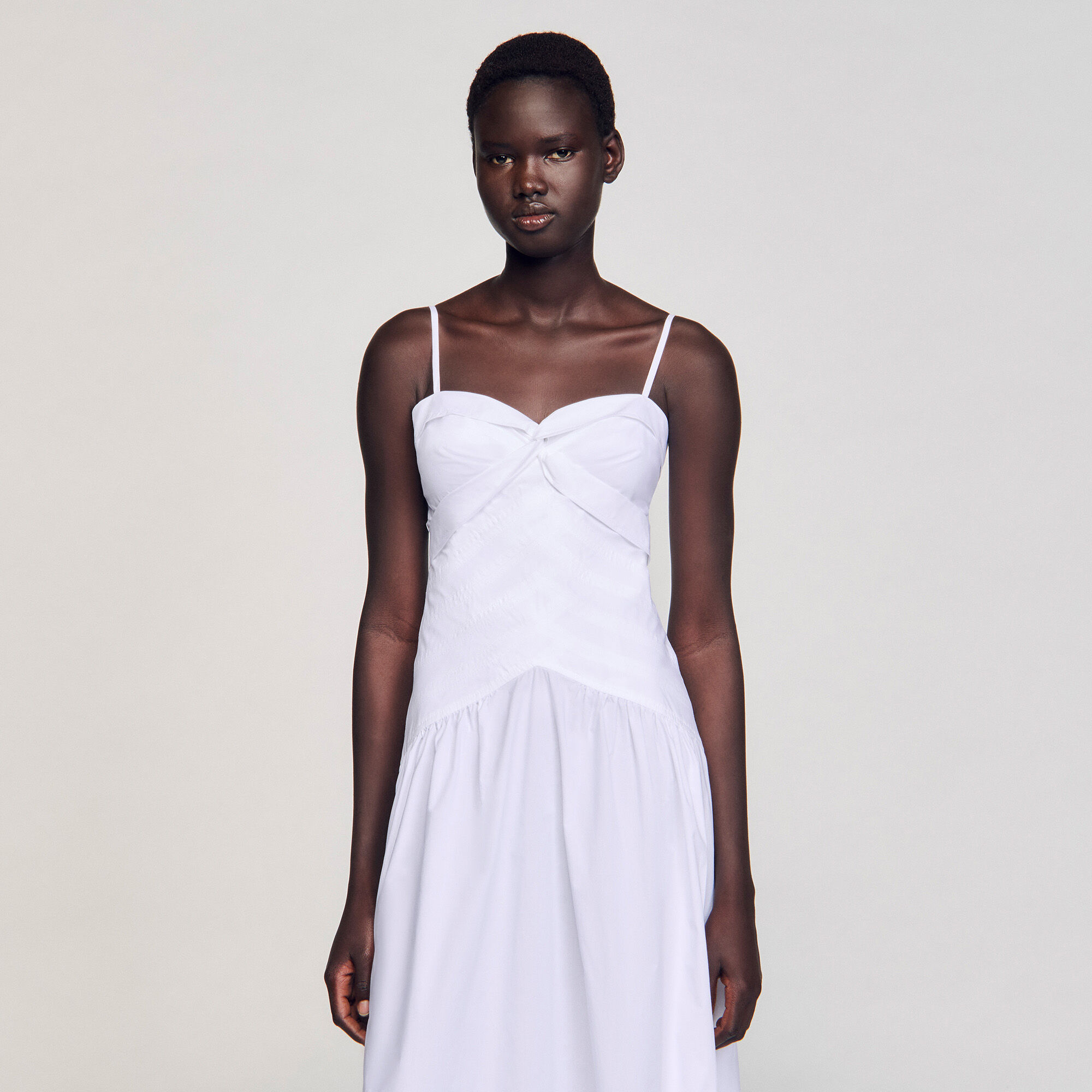 Robe longue à bustier drapé