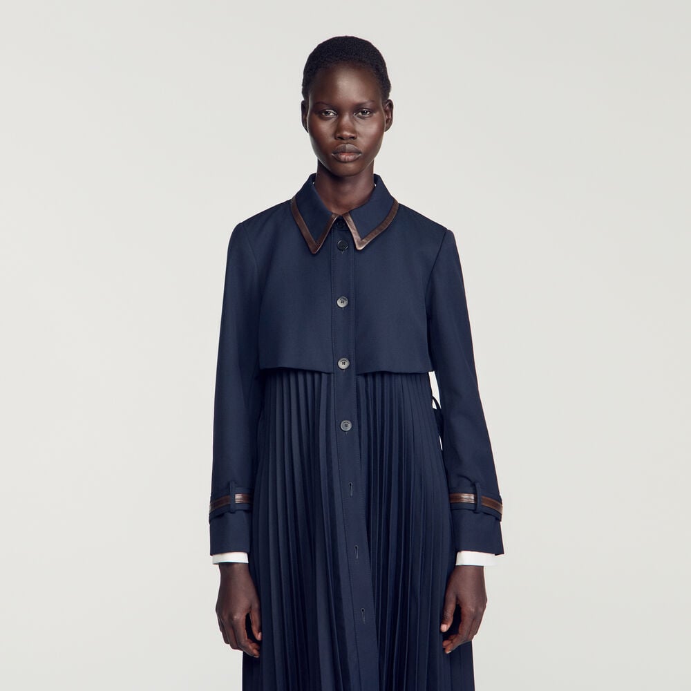 Sandro Trench avec col en cuir plissé – Marine – vue 4