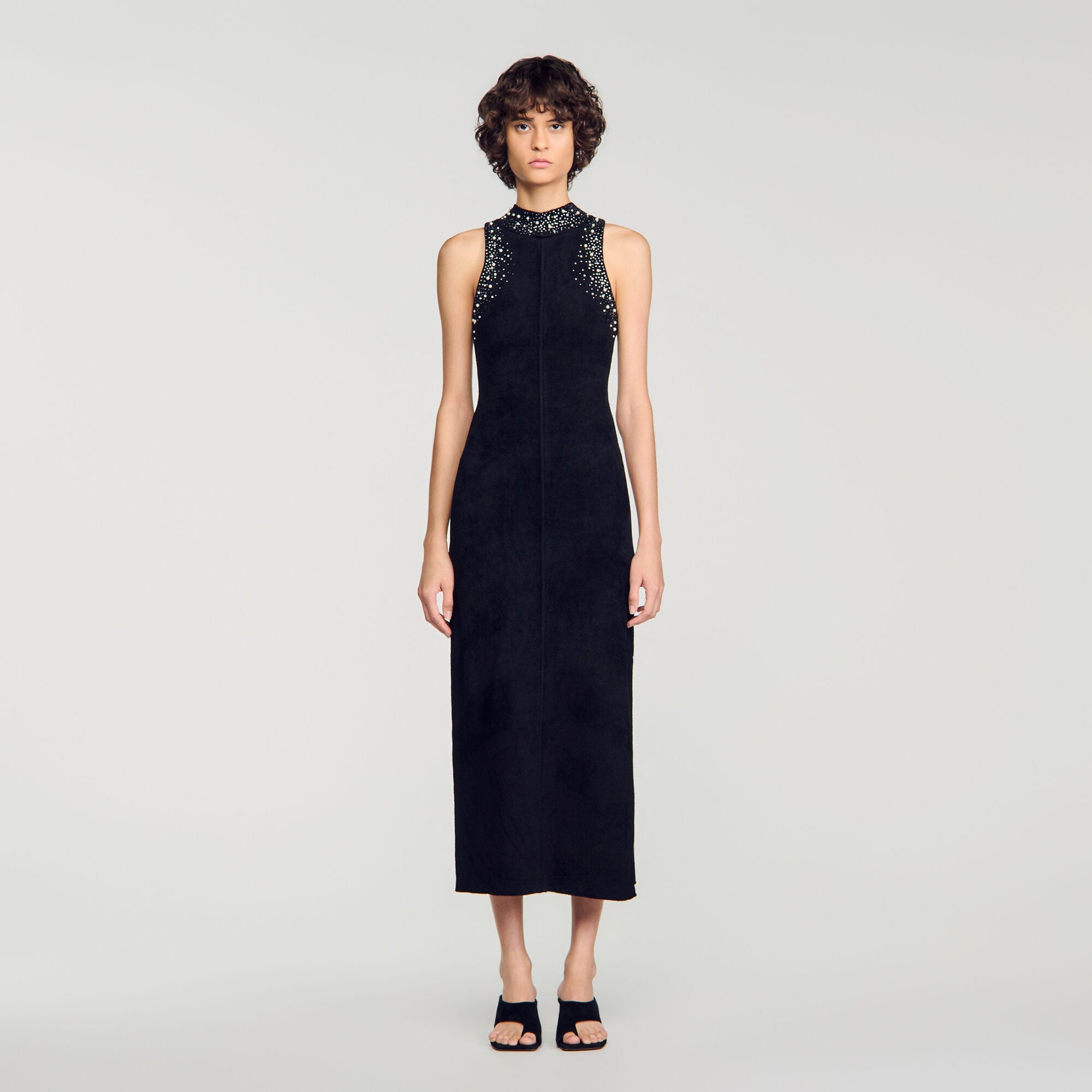 Robe longue en velours &agrave; strass - Femme | Sandro Paris