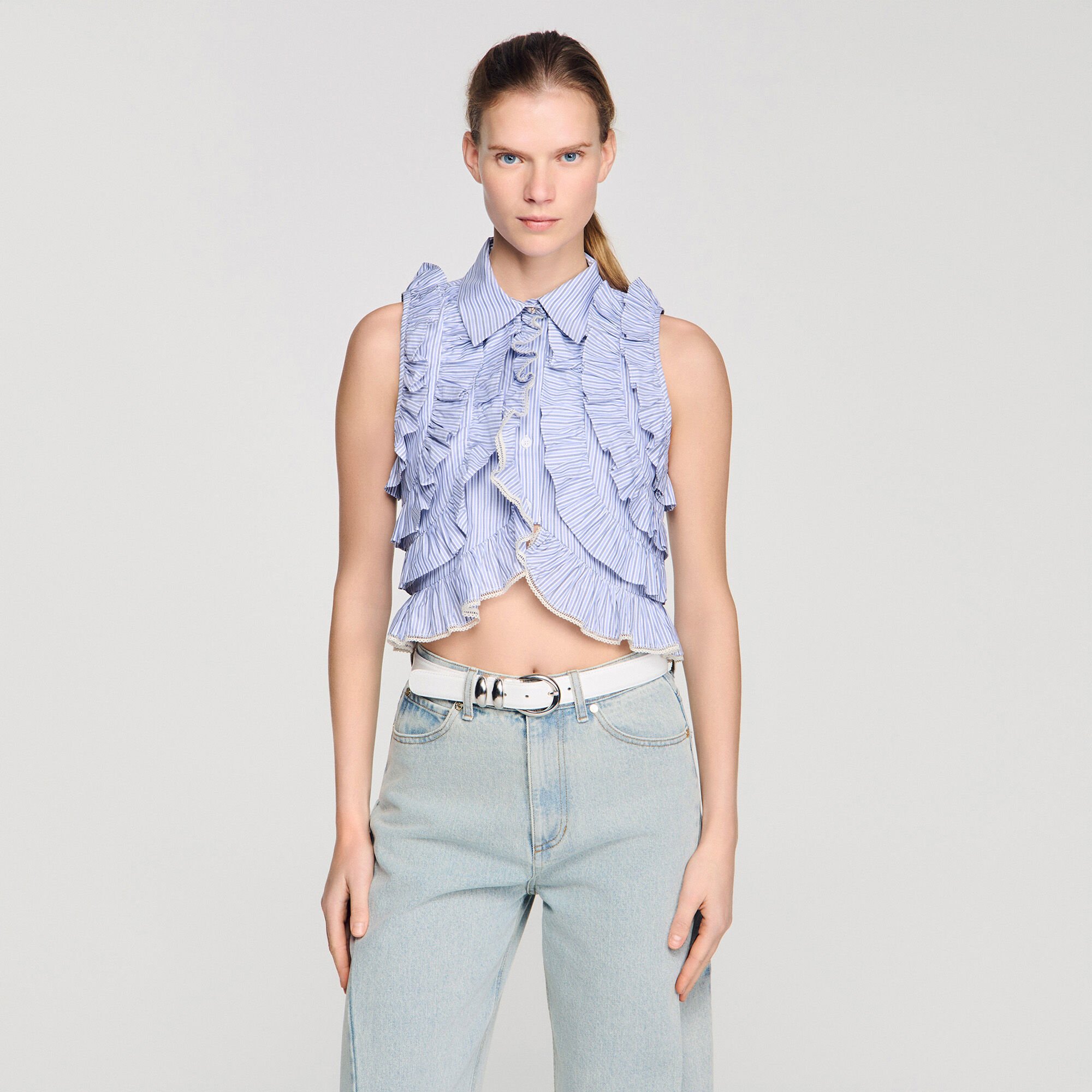 Chemise ray&eacute;e &agrave; volants