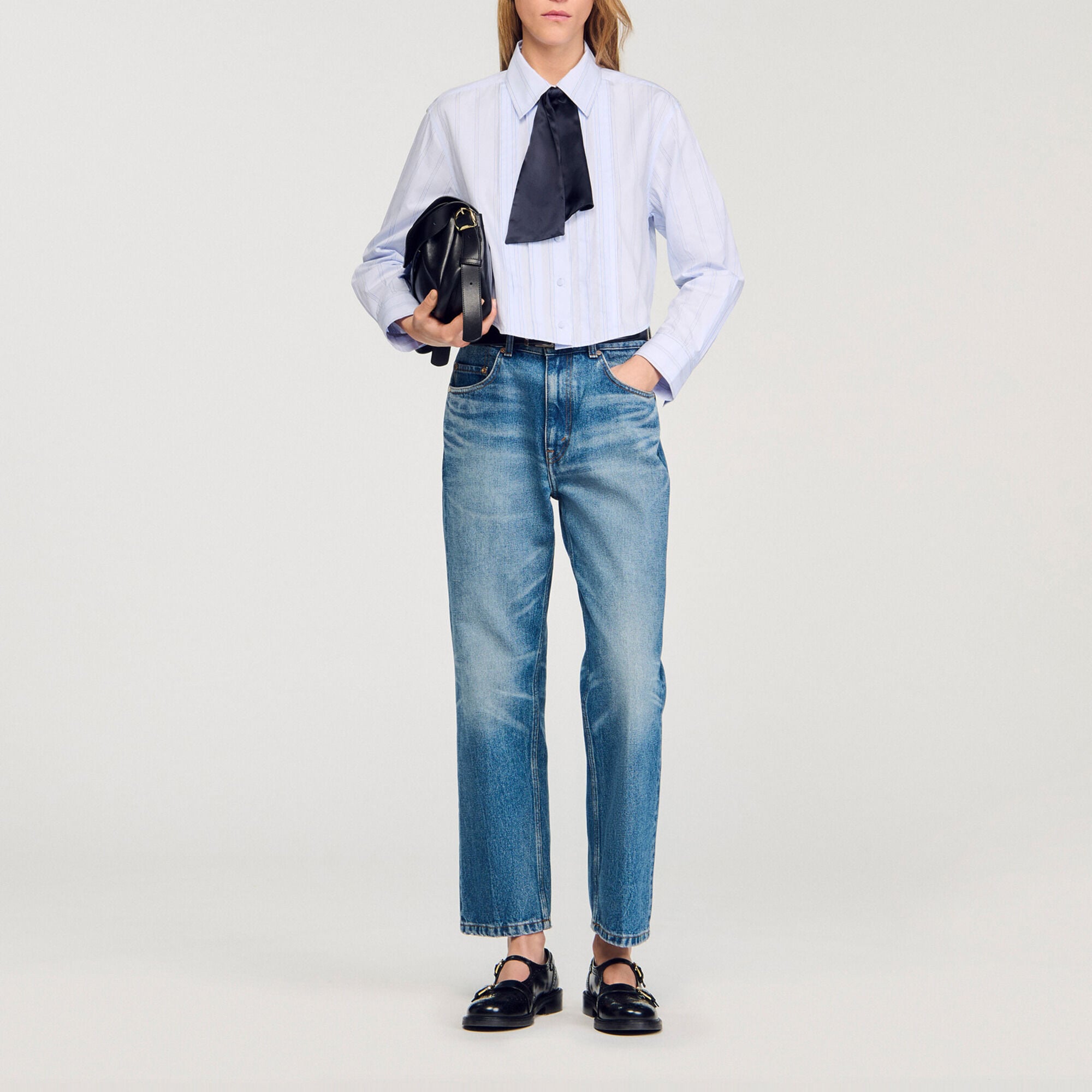 Chemise courte &agrave; cravate amovible - Femme | Sandro Paris