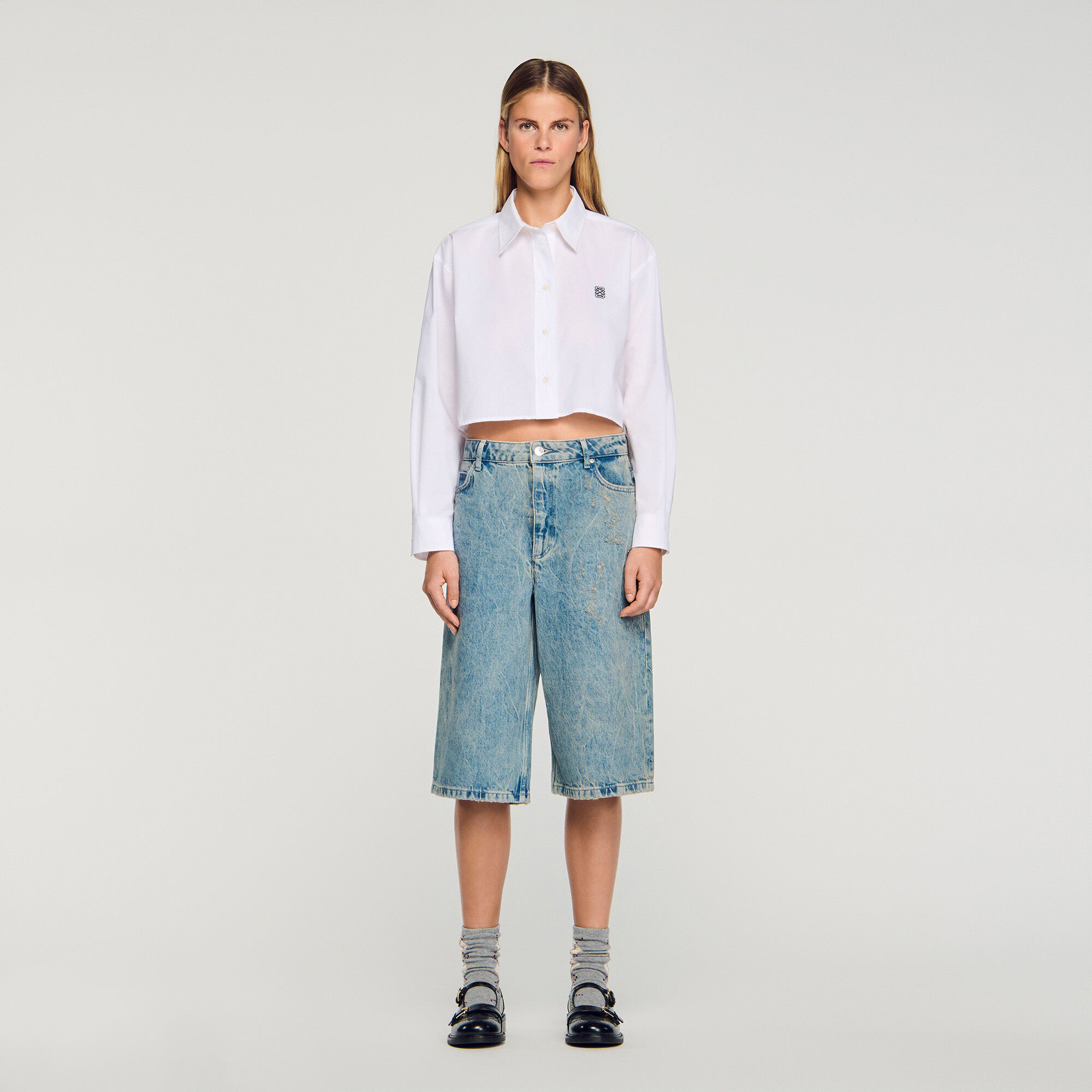 Bermuda en jean effet usé