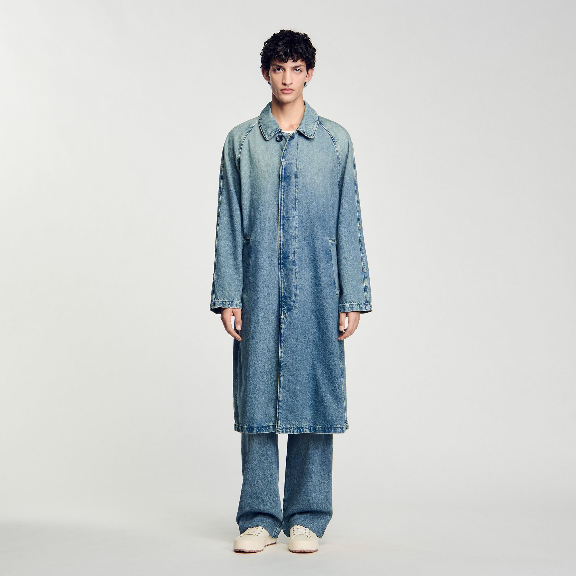 Manteau long en jean délavé 
