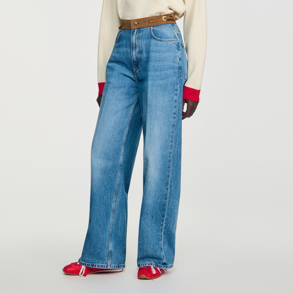 Sandro Jean droit ceinture en cuir – Bleu jean – vue 4