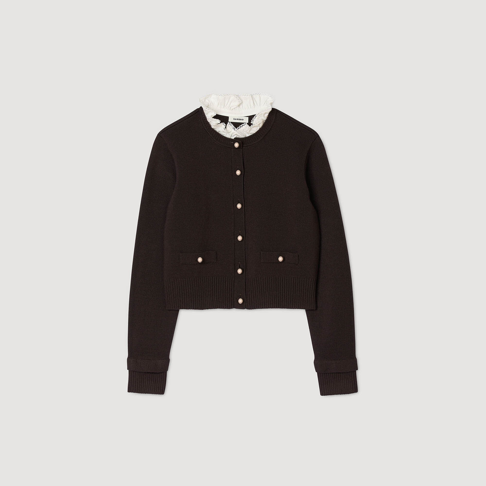 Cardigan à col volanté amovible
