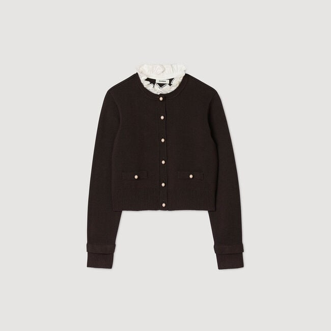 Cardigan à col volanté amovible