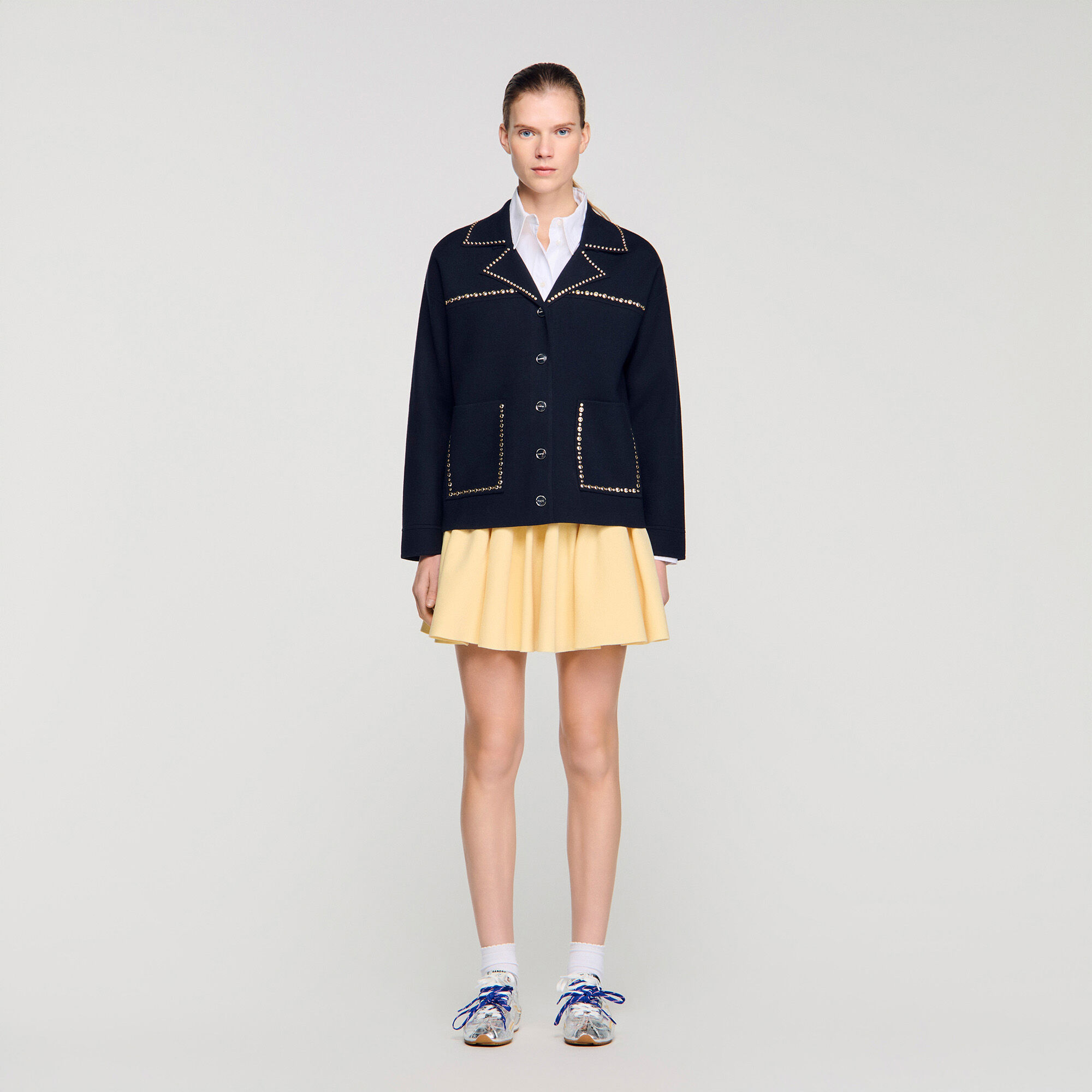 Cardigan &agrave; studs col tailleur