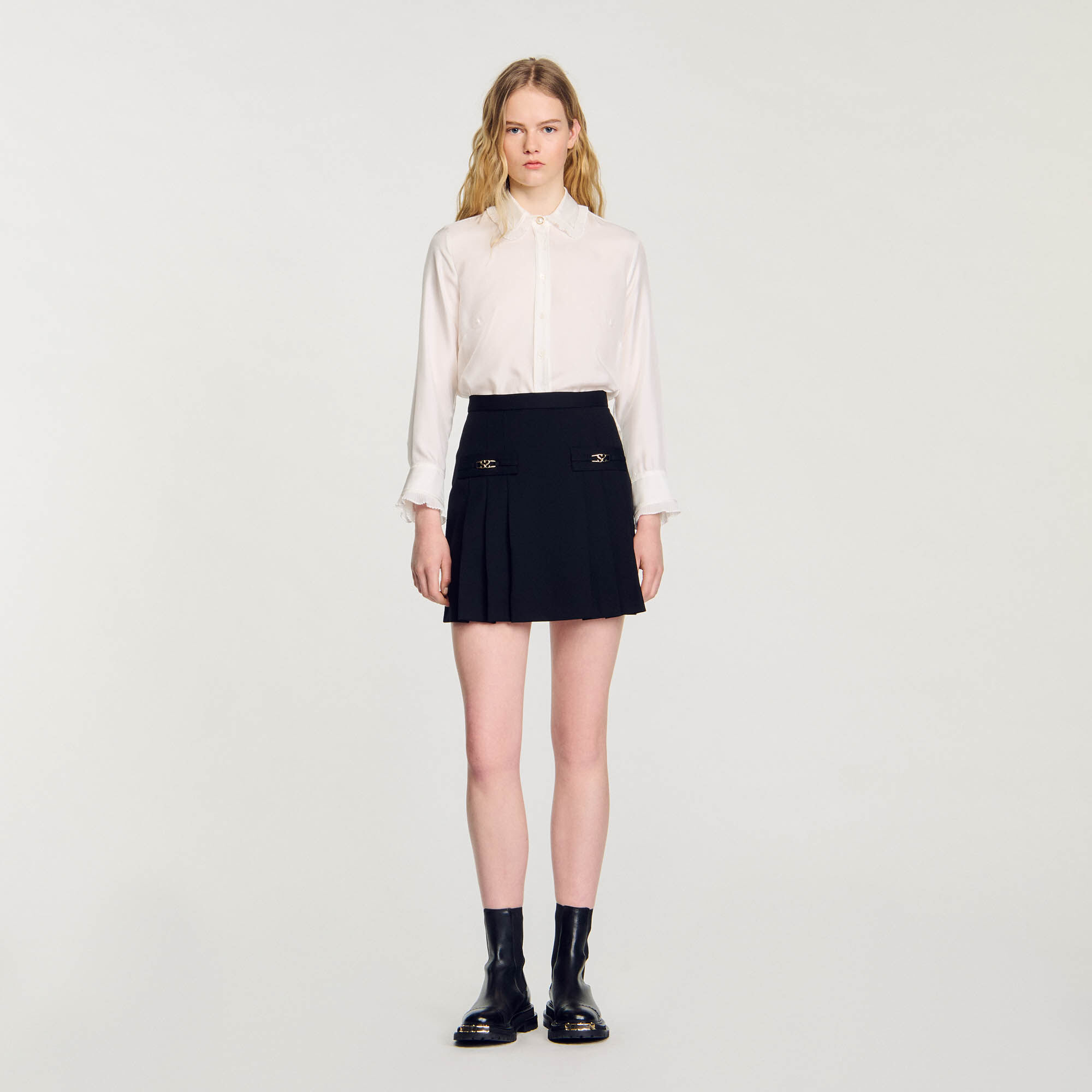 Jupe courte plissee gris noir pour femme Sandro Paris
