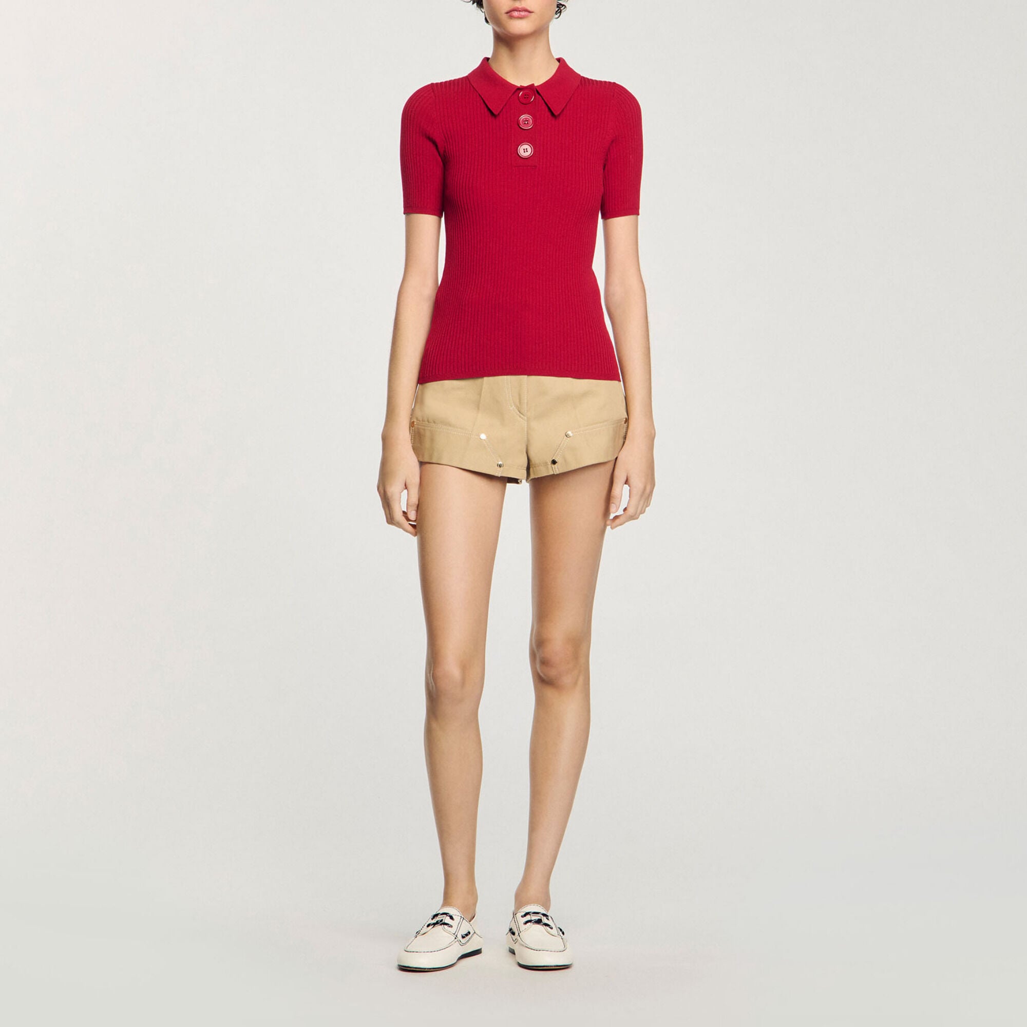 Polo en maille c&ocirc;tel&eacute;e
