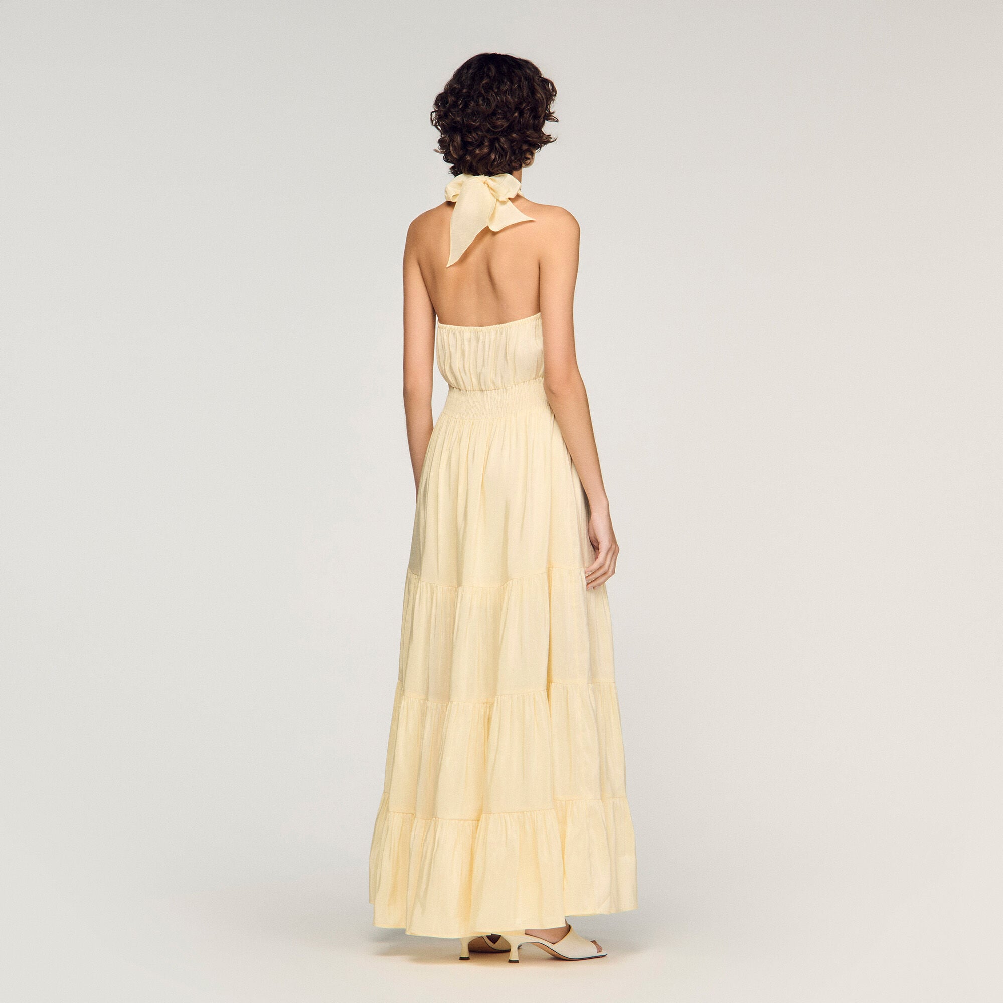 Robe longue en lin imprim&eacute; fleur