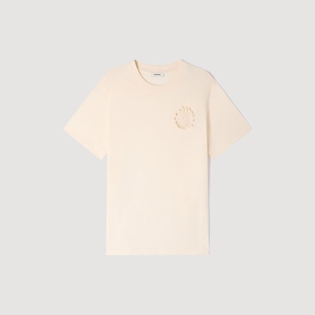 T-shirt en coton &agrave; fleur crochet