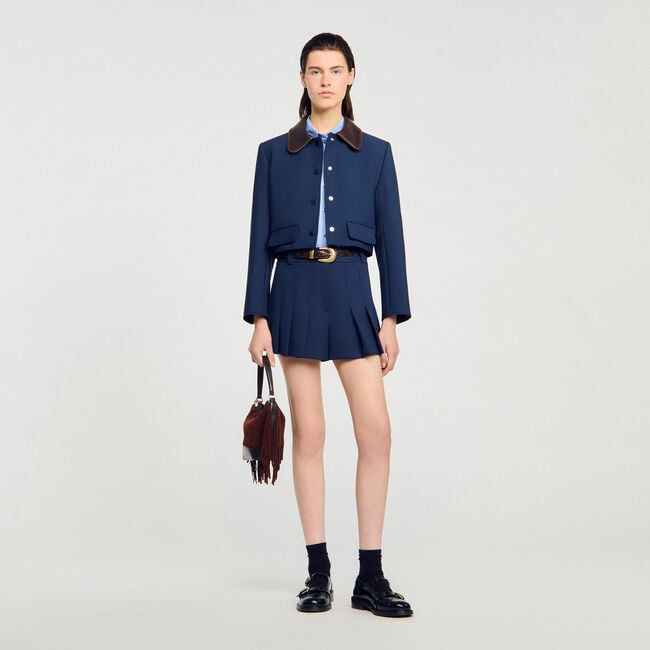 Veste courte à col en cuir 