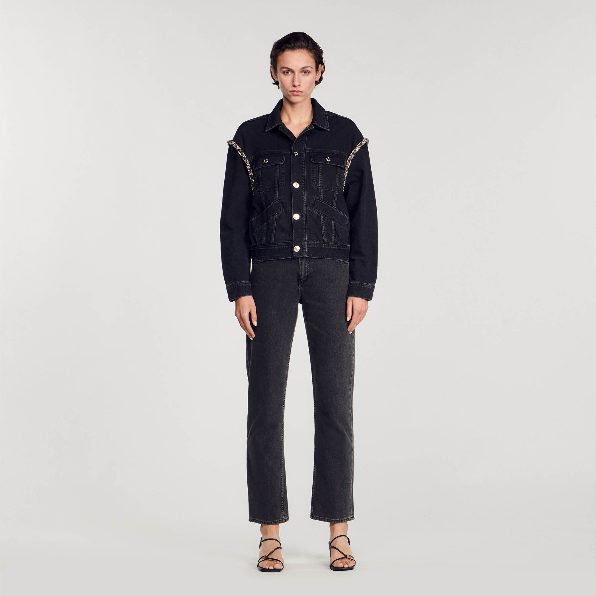 Veste en jean oversize strassée
