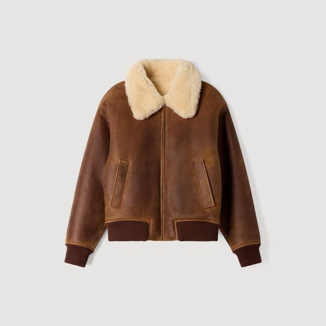 Blouson zipp&eacute; peau lain&eacute;e - Femme | Sandro Paris