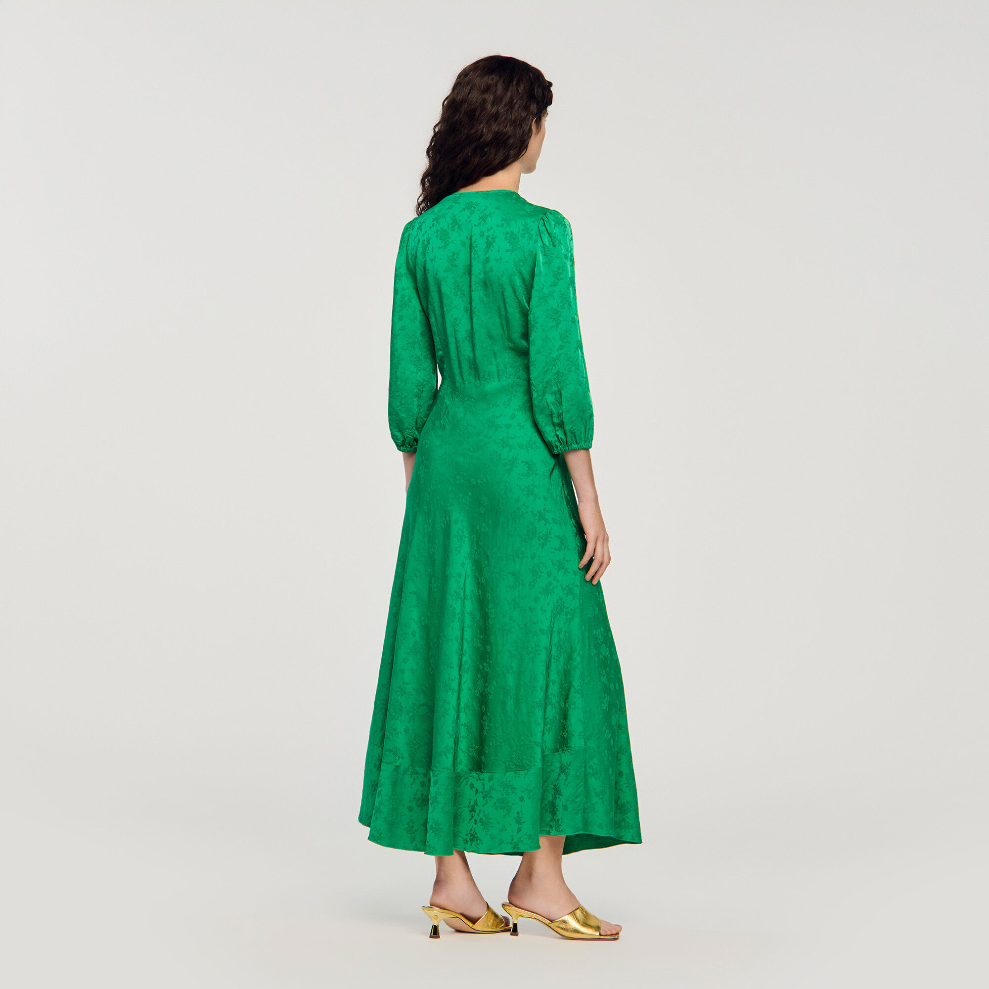 Robe longue imprim&eacute; fleur jacquard